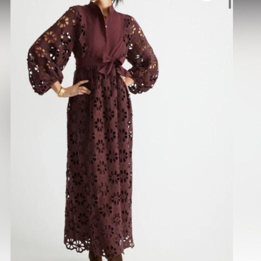 Tuckernuck Chocolate Brown Eyelet Maxi Dress